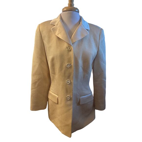 Vtg M Women Rickie Freeman Teri Jon Saks Suit Blazer Ivory Jacket Coat Textured - Picture 2 of 7